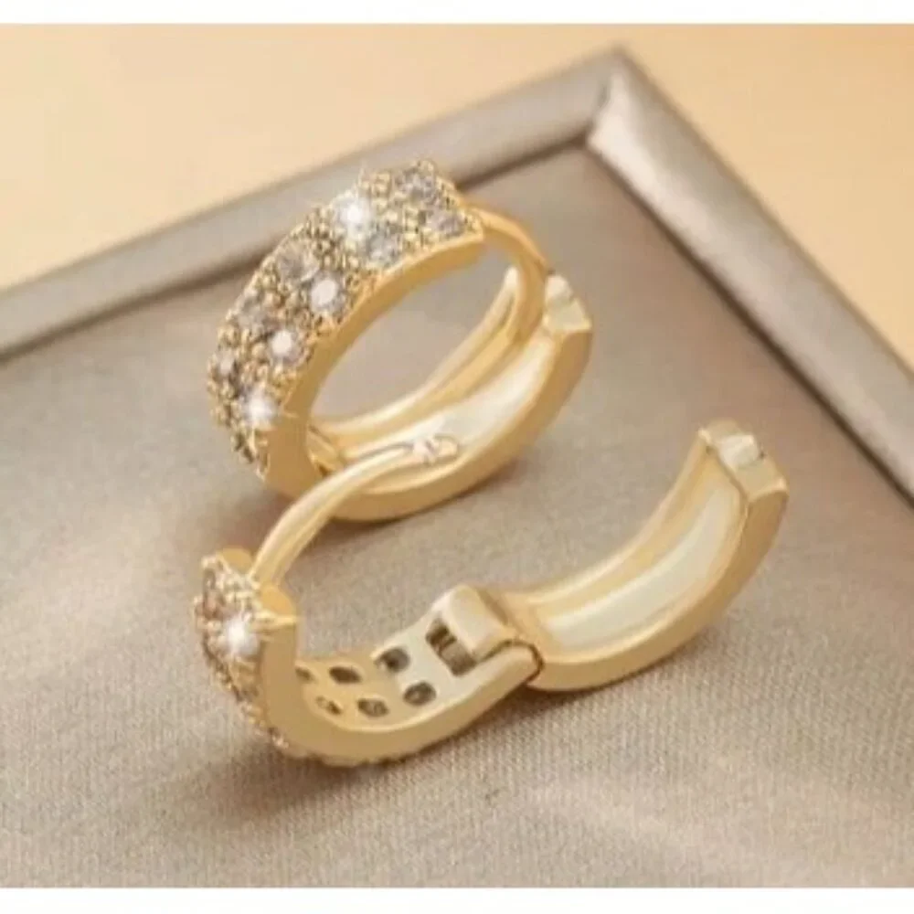 14k Gold Plated Simulated Diamond Huggie Hoop Earrings